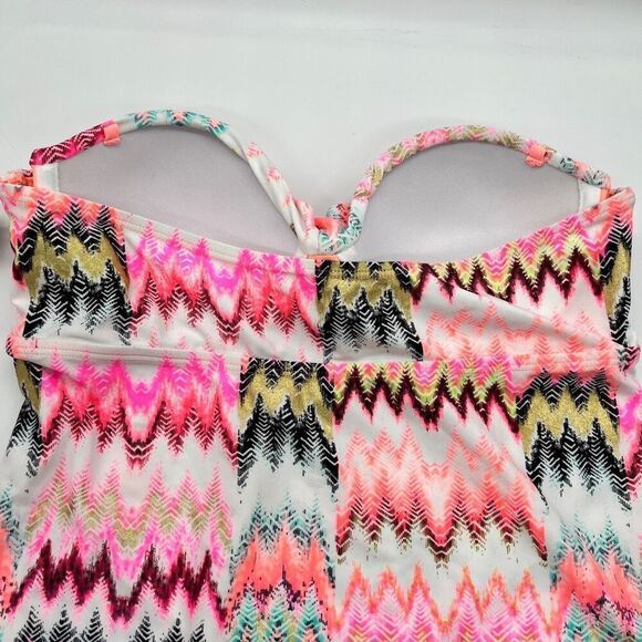 Arizona Jean Company Tankini Swimsuit Top Size Medium Bright Pink Black White - Picture 4 of 16